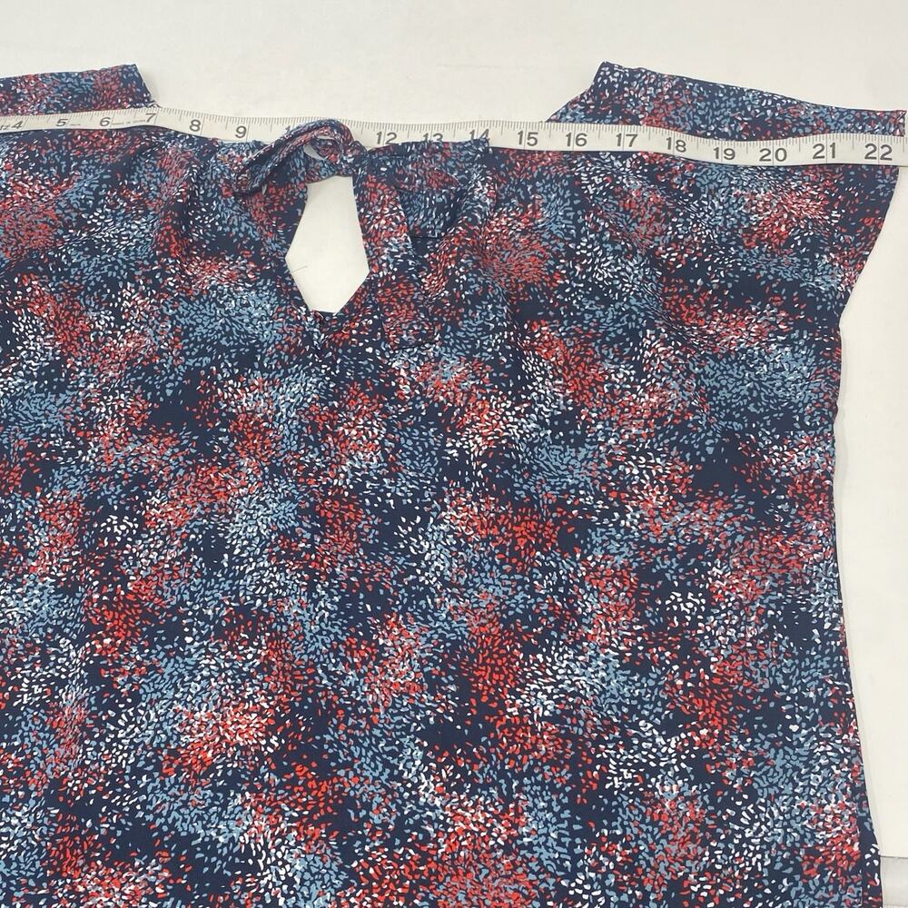 Joe Fresh Womens Blouse Confetti Print Medium Cap Sleeve Career Red White Blue - Picture 9 of 11